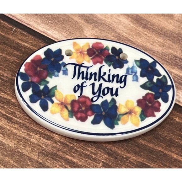 Longaberger Ceramic Basket Tie-On Accessory Floral Design 33464 THINKING OF YOU - Picture 1 of 6